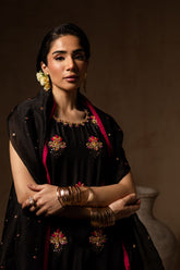 Maria Osama Khan - Charcoal Charm - BLACK - RAWSILK & Organza - 3 Piece